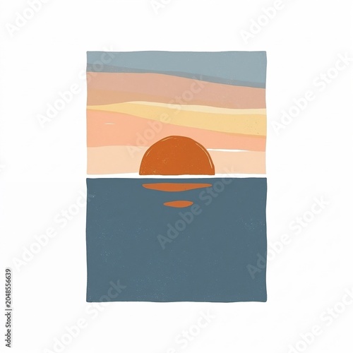 Abstract Sunset Over Ocean Waves In Calming Pastel Colors With Serene Horizon.
