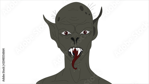 Tableau sur toile Scary Ghoul Monster with Fangs Halloween Character Head Vector Illustration
