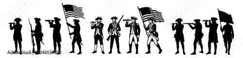 Foto American Revolutionary War Soldiers Silhouette Icon Set - Tricorn Hat Fifer, Rif