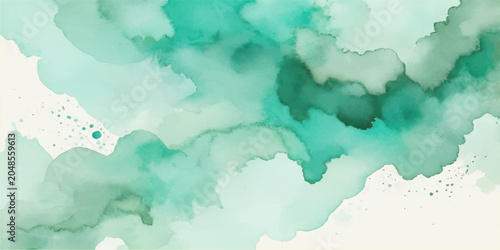 Bild auf Leinwand An abstract watercolor background of a blue sky with clouds and a vintage map te