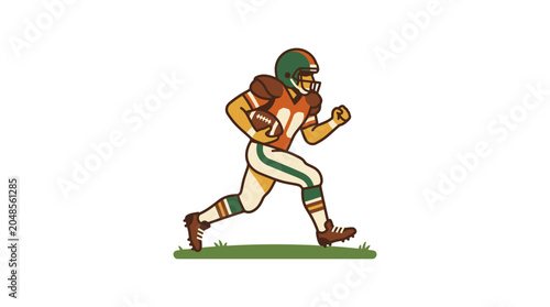 Photos American football player running with ball illustration isolated on white backgr