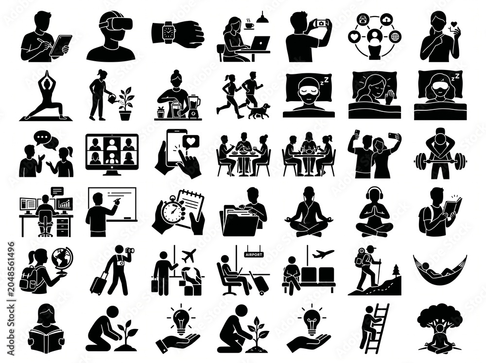 Obraz premium Collection of modern social and business people activity icons