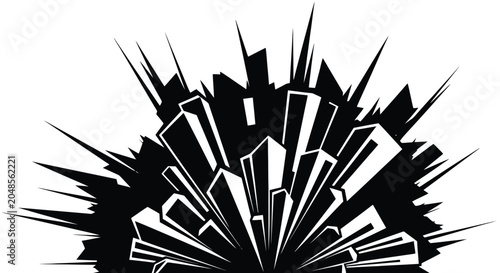 Schilderij op canvas Dynamic Black Burst Abstract Graphic Design Element.