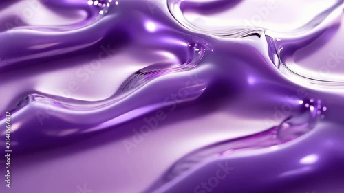 Close up of glossy purple gel texture with flowing silk like curves and reflective surface showing luxury cosmetics beauty care premium skincare background and modern abstract branding concept design