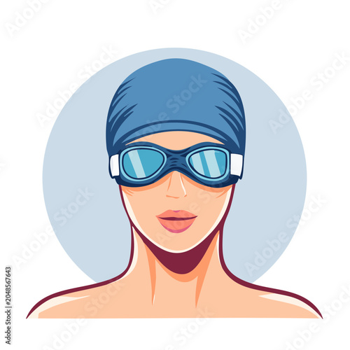 Woman swimmer with goggles and cap