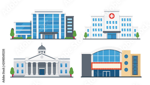 Принти на полотні Set of public building and venue facade vector illustrations