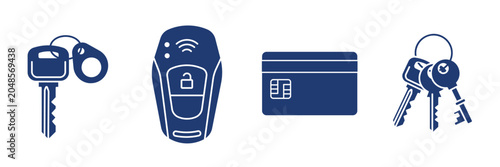Фотография Access Control and Security Solid Glyph Icon Set Featuring Door Key RFID Fob Car