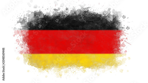 Bild auf Leinwand The flag of Germany is presented with a grunge watercolor effect, featuring its horizontal tricolor of black, red, and gold, symbolizing the nation's unity and history