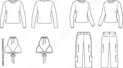 Foto Women fashion clothing set technical sketch vector illustration featuring long s