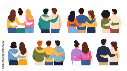 Tableau sur toile Set of people standing together with arms around each other