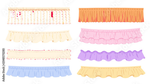 Foto Collection of colorful fabric trim and ruffle border elements