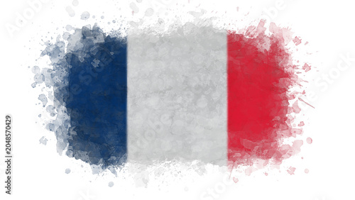 Φωτογραφία The French national flag is depicted with a watercolor brush effect, showcasing its iconic vertical tricolor of blue, white, and red stripes