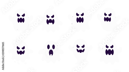 Foto Set of cute spooky ghost cartoon characters on white