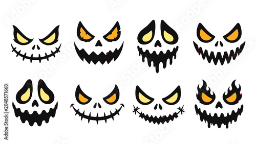 Bild auf Leinwand Set of spooky jack o lantern face elements in vector style