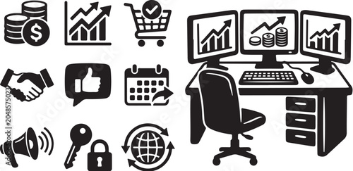 Business icons and office workspace illustration concept