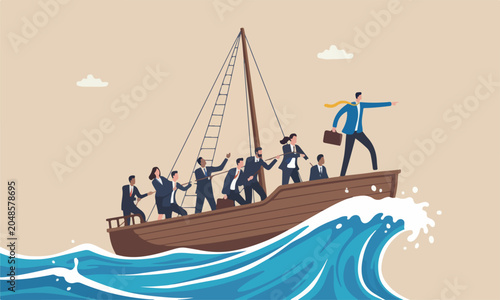 Canvastavla Courage, background pale beige or cream color, with two small, meeting teams tog