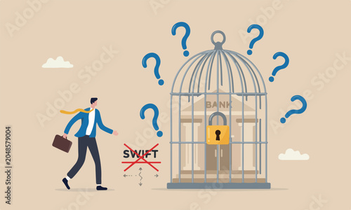 Bilde på lerret Financial sanction disconnect from SWIFT international money transfer, lockdown