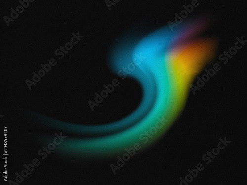 Abstract gradient background Glowing fluid curved shape in bright dynamic rainbow colors with smooth transitions on black background with soft grain texture Design element for backdrop, poster, cover