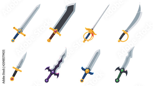 Schilderij op canvas Set of fantasy swords and daggers isolated on white background