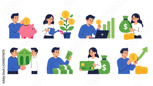 Personal finance and savings concepts set in flat vector style