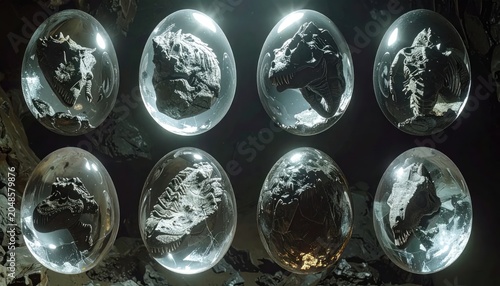 Mysterious Alien Eggs Containing Embryonic Creatures in Dark Environment.