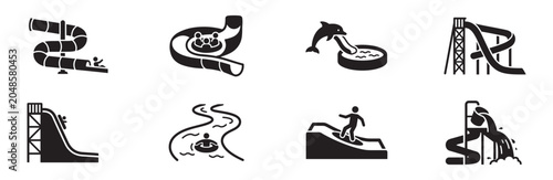 Foto Water park attractions icon set