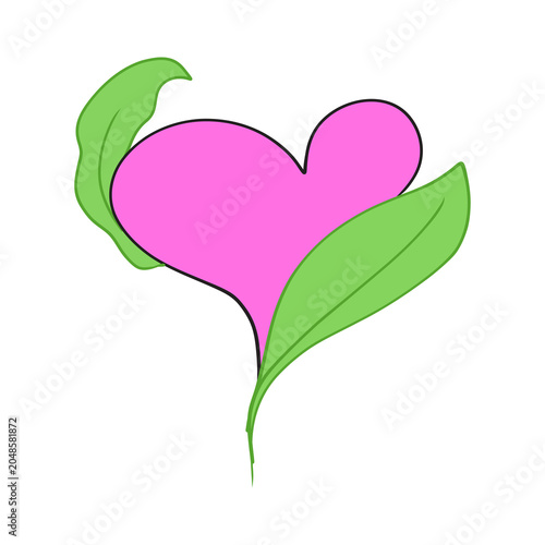 Pink Heart Surrounded by Lush Green Leaves