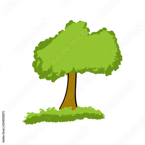 Cartoon Tree with Green Foliage and Bushy Base