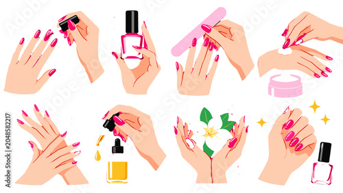 Φωτογραφία Set of manicure and nail care hand illustrations