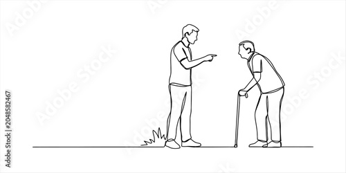 Schilderij op canvas Man pointing finger at elderly man with cane
