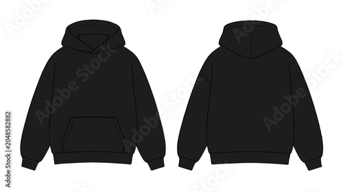 Bild auf Leinwand Black hooded sweatshirt front and back vector template
