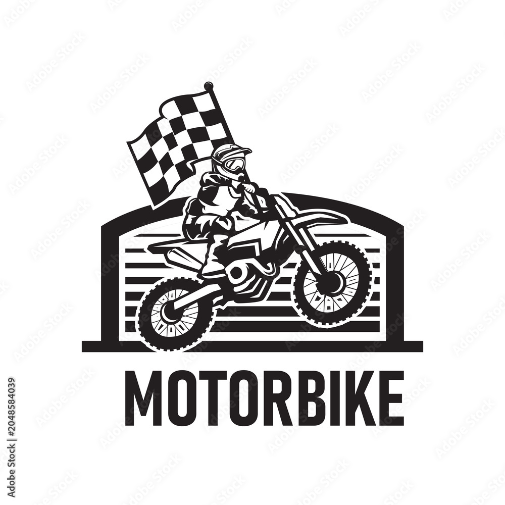 Obraz premium Motocross Rider with Checkered Flag Logo