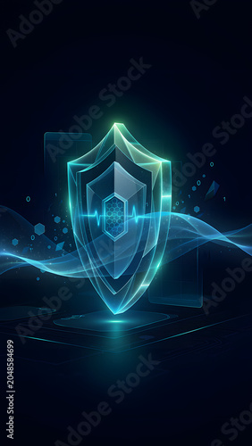 Modern Cybersecurity Protection Concept With Digital Shield And Data Flow