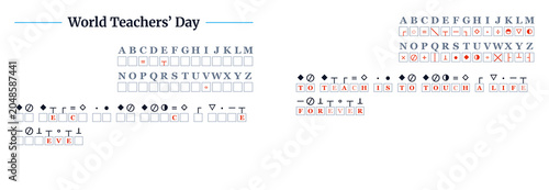 Fotografie World Teachers' Day Cryptograms Symbols Puzzle — Printable Worksheet with Answer