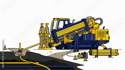 Horizontal Directional Drilling Rig with Operator Vector Illustration