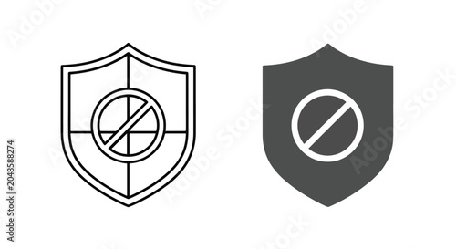 Security shield icon with prohibition: Glyph and solid icon set - Icon vector - logo icons. Blue, Black and white icons