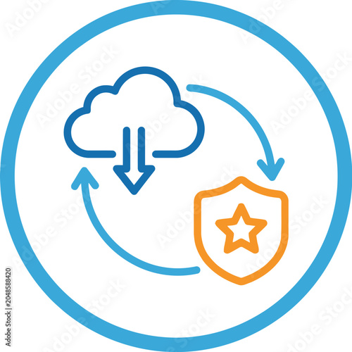 A cloud storage security icon with a shield and star symbolizing data protection