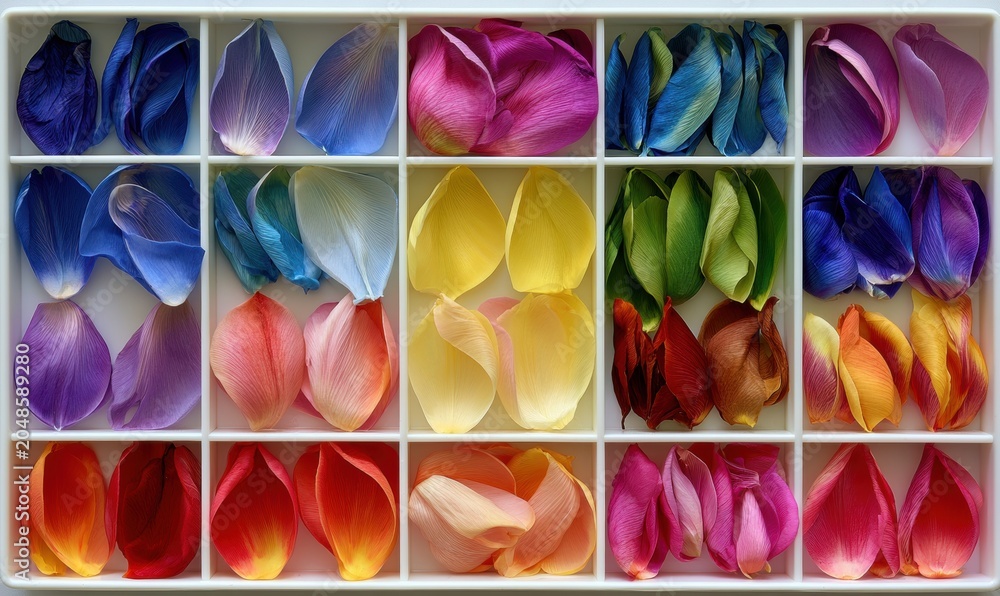 Naklejka premium Variety of rose petals organized by color