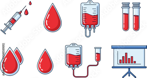 Konstfotografi Medical blood illustration set with syringe transfusion bag and test tube design