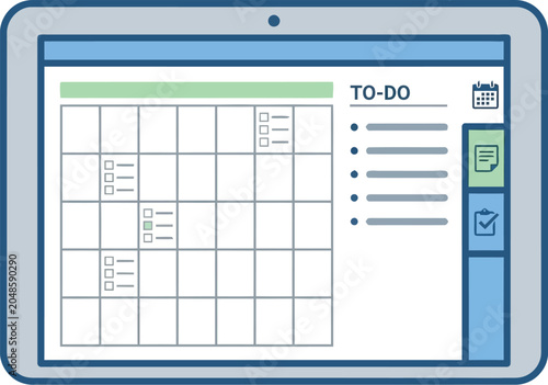A digital tablet displaying a to-do list and calendar on its screen
