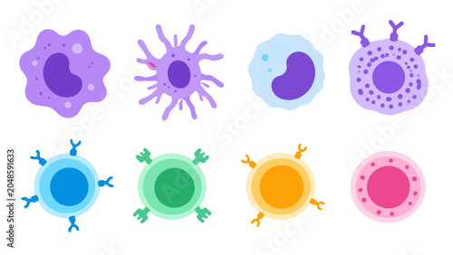Photos Colorful immune and blood cell icons set on white background