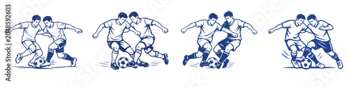 Bild auf Leinwand Vector line art of two players fighting for the ball on the field