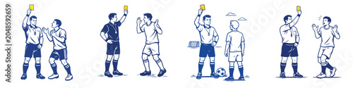 Canvastavla Vector line art of a referee holding up a yellow card to a soccer player
