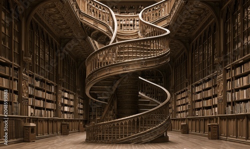 Grand, old library with a stunning spiral staircase