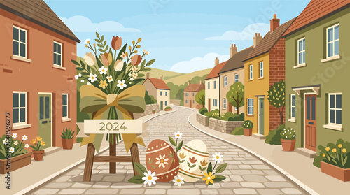 Easter decorations on a village street.