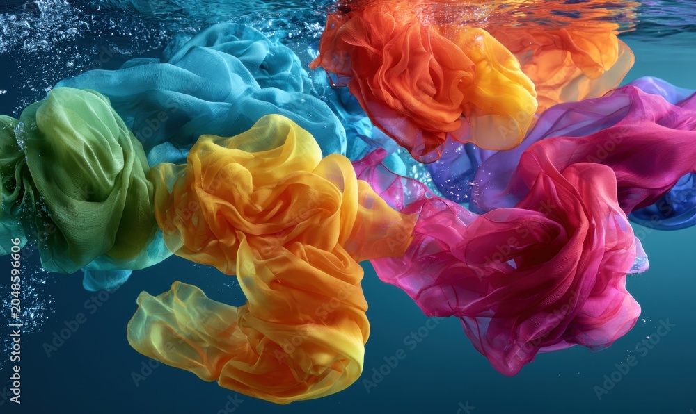 Obraz premium Underwater abstract of colorful, soft fabric pieces