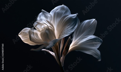 Luminous white flower photographed at night