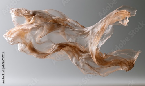Silky translucent textile drifts in slow motion against gradient grey backdrop