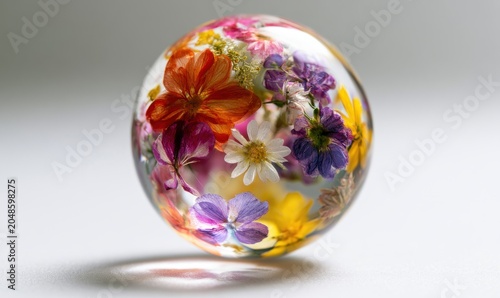 Glass sphere containing preserved botanicals