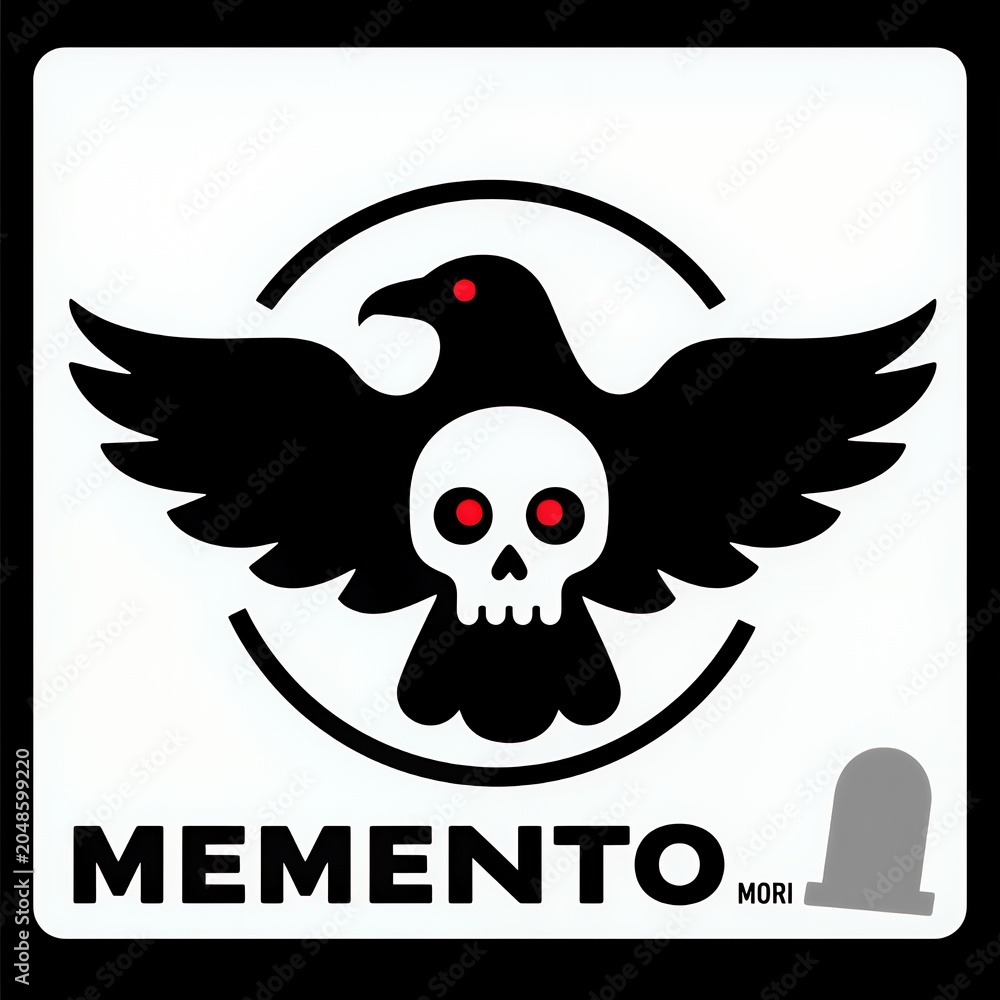 Fototapeta premium Memento Mori: Raven Skull Emblem with Red Eyes Design